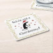 敬礼とシャルドネおもしろいワイン引用文猫 スクエアペーパーコースター (アングル)