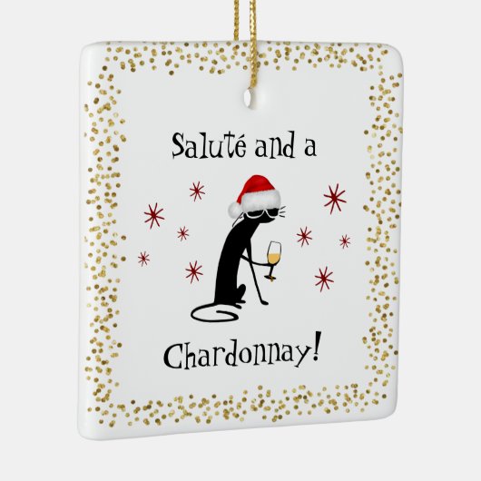 敬礼とシャルドネおもしろいワイン引用文猫 セラミックオーナメント (右)