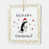 敬礼とシャルドネおもしろいワイン引用文猫 セラミックオーナメント (左)