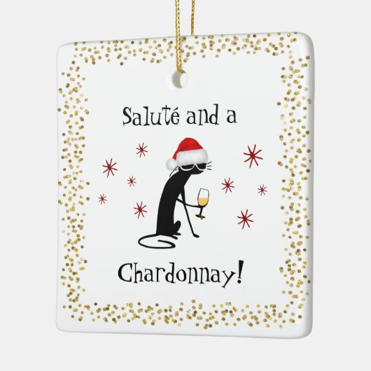 敬礼とシャルドネおもしろいワイン引用文猫 セラミックオーナメント (左)