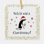 敬礼とシャルドネおもしろいワイン引用文猫 セラミックオーナメント (正面)