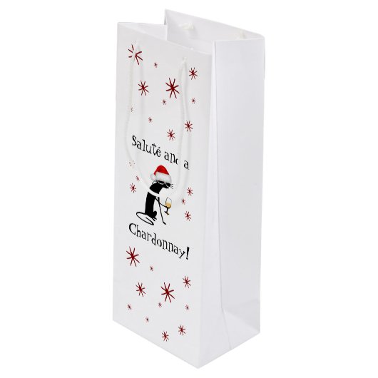 敬礼とシャルドネおもしろいワイン引用文猫 ワインギフトバッグ (正面アングル)