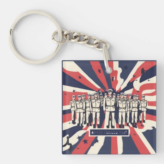 「敬礼の礼：ハッピーアームドフォースの日」Tシャツ キーホルダー (正面)