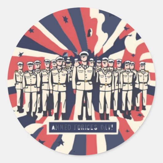 「敬礼の礼：ハッピーアームドフォースの日」Tシャツ ラウンドシール (正面)