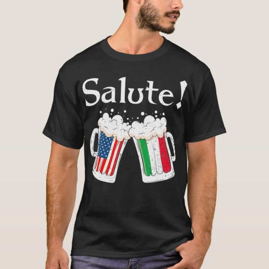 敬礼イタリアン応援トーストビールアメリカン国旗 Tシャツ (正面)
