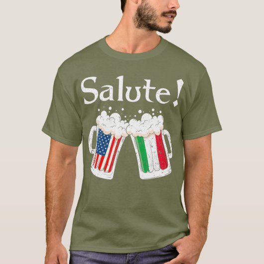 敬礼イタリアン応援トーストビールアメリカン国旗 Tシャツ (正面)