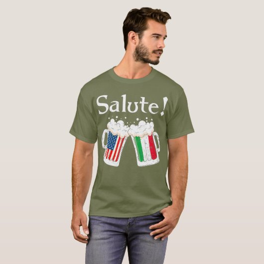 敬礼イタリアン応援トーストビールアメリカン国旗 Tシャツ (正面フル)