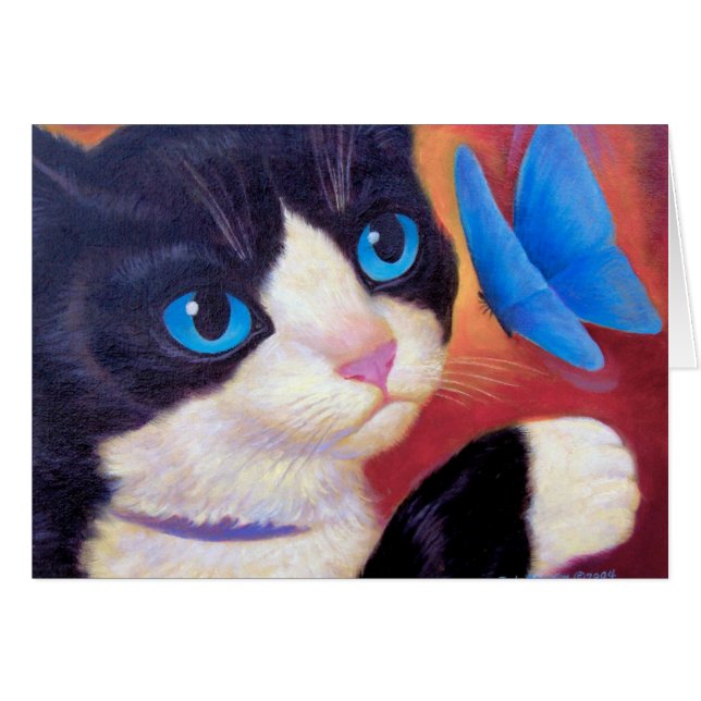 数々のなタキシード猫の蝶絵画- (正面横)