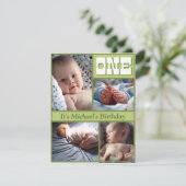 数々のなフレームの緑1匹の誕生日の招待状 招待状 (スタンド正面)