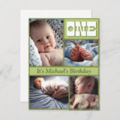 数々のなフレームの緑1匹の誕生日の招待状 招待状 (正面/裏面)