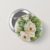 数々のなマグノリアの花の水彩画の芸術- 缶バッジ (正面&裏面)