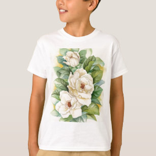数々のなマグノリアの花の水彩画の芸術- Tシャツ