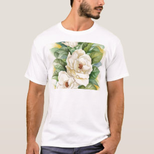 数々のなマグノリアの花の水彩画の芸術- Tシャツ