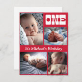 数々のな年次赤1つの誕生日フレーム 招待状 (正面/裏面)