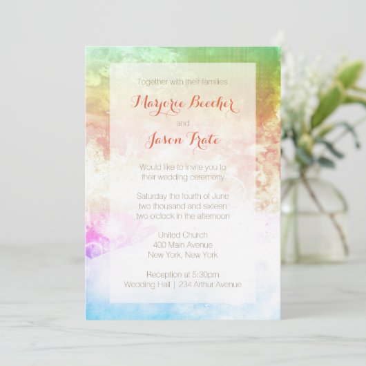 数々のな水彩画の渦巻の結婚式招待状の日の出 招待状 (スタンド正面)