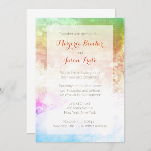 数々のな水彩画の渦巻の結婚式招待状の日の出 招待状 (正面/裏面)