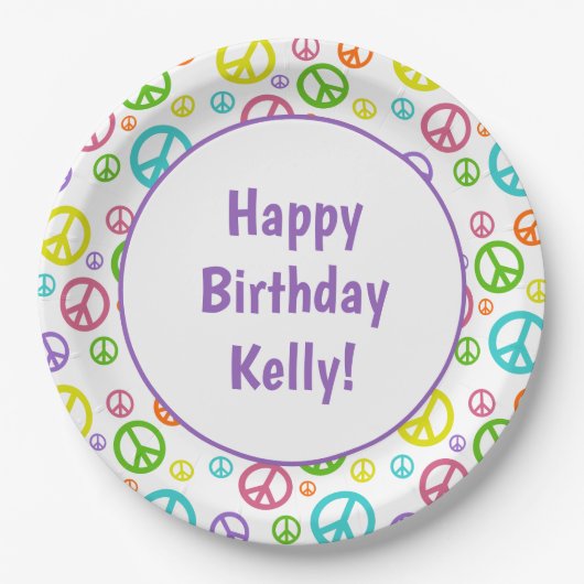 数々のな色のピースサイン ペーパープレート (正面)