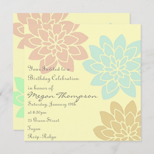数々のな色の花の誕生日の招待状 招待状 (正面/裏面)