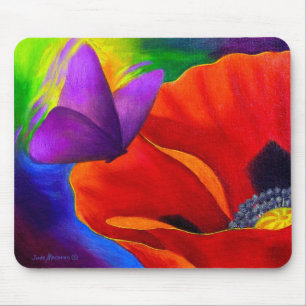 数々のな赤いケシの蝶絵画の芸術- マウスパッド