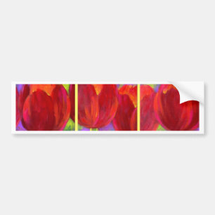 数々のな赤いチューリップの花の芸術の絵画- バンパーステッカー