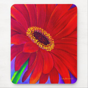 数々のな赤いデイジーのガーベラの花の絵画の芸術- マウスパッド