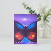 数々のな青い蝶日没の絵画- ポストカード (スタンド正面)