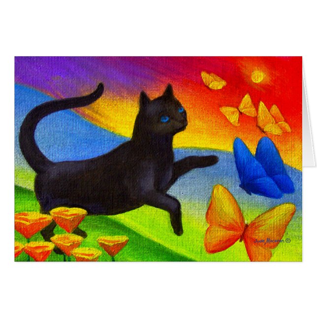 数々のな黒猫の絵画の蝶芸術- (正面横)
