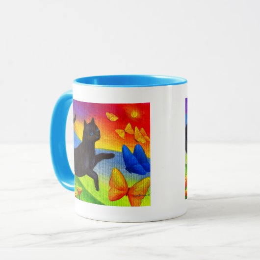 数々のな黒猫の絵画の蝶芸術- マグカップ (正面左)