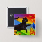 数々のな黒猫の絵画の蝶芸術- 缶バッジ (正面&裏面)