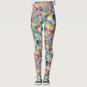 数々のカラフル円の水色パターン レギンス (正面)