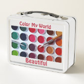 数々のカラフル色の水絵を描色・パレット・アート メタルランチボックス (裏面)