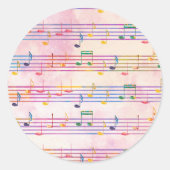 数々のカラフル音符 ラウンドシール (正面)