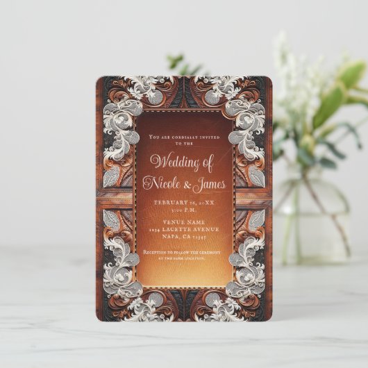 数々のカラーのレザーとレースのルック素朴ス結婚 招待状 (スタンド正面)