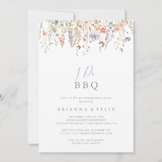 数々のカラーのワイルドフラワーI do BBQ婚約パーティ 招待状 (正面)