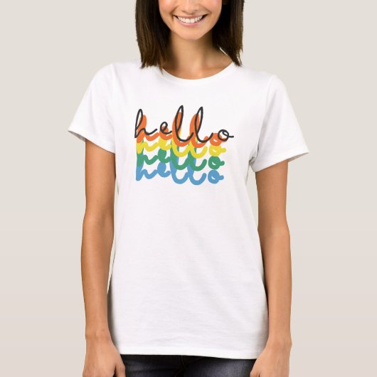 数々のカラーのHello Tシャツ (正面)