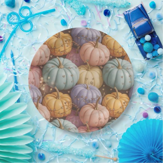 数々のカラーカボチャのパターンスロー、紙、パーティー ペーパープレート (パーティー)