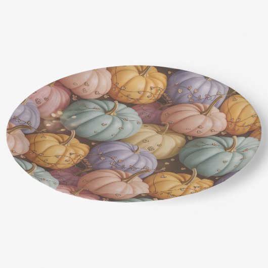 数々のカラーカボチャのパターンスロー、紙、パーティー ペーパープレート (アングル)