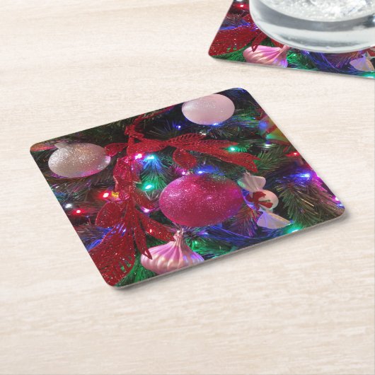 数々のカラークリスマスツリーカラフル休日 スクエアペーパーコースター (アングル)