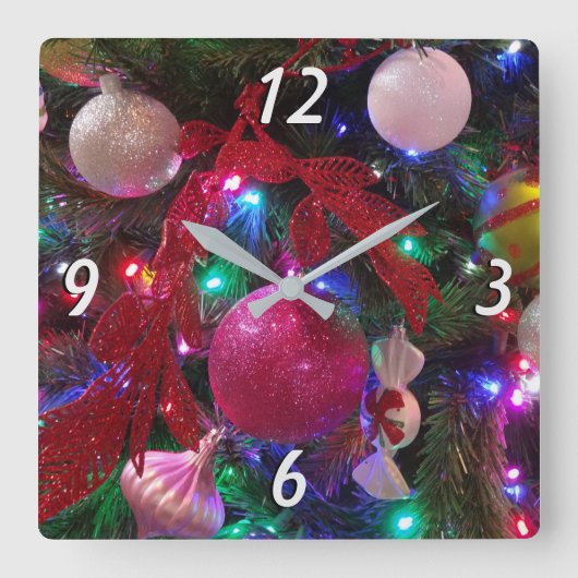 数々のカラークリスマスツリーカラフル休日 スクエア壁時計 (正面)