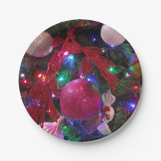 数々のカラークリスマスツリーカラフル休日 ペーパープレート (正面)