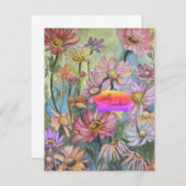 数々のカラーフローラフラットノートカード サンキューカード (正面/裏面)