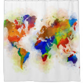 数々のカラー世界地図デザイン77 シャワーカーテン (正面)