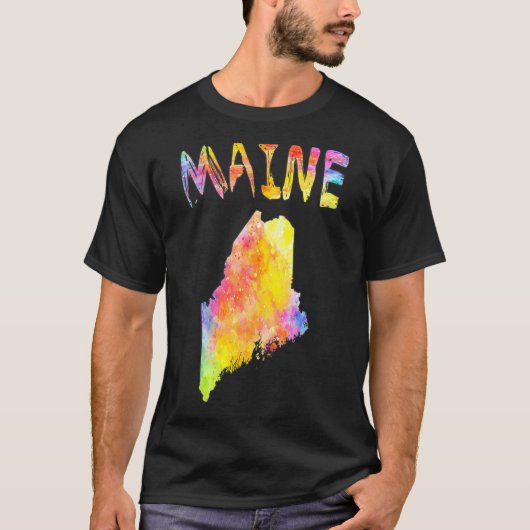 数々のカラー水カラーメイン州マップデジタルアート Tシャツ (正面)