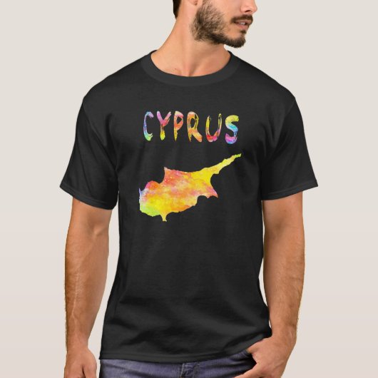 数々のカラー水彩キプロス地図デジタルアートワーク Tシャツ (正面)
