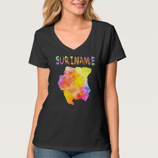 数々のカラー水彩スリナムマップデジタルアートワーク Tシャツ (正面)