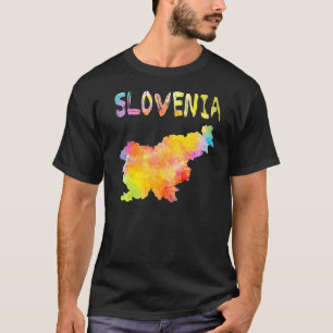 数々のカラー水彩スロベニア地図デジタルアートワーク Tシャツ