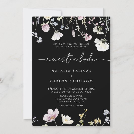 数々のカラーBohoフローラフロント&バックNuestra Boda 招待状 (正面)