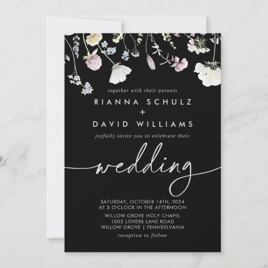 数々のカラーBoho秋フローラフロント&バック結婚ズ 招待状 (正面)