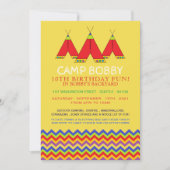 数々のカラーChevron Tipi、キャンプ誕生日 招待状 (正面)