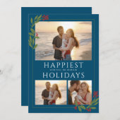 数々のクリスマスの葉を持つフォトカ縁どード シーズンカード (正面/裏面)